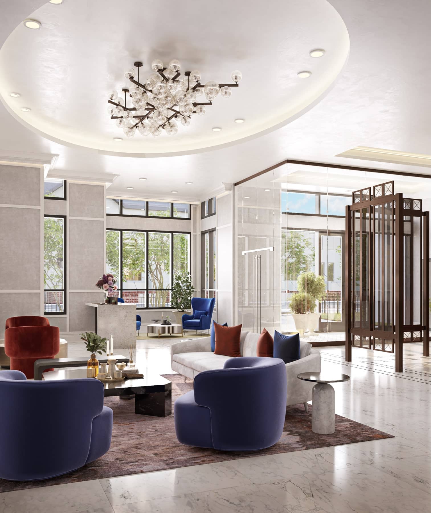 Luxury apartment lobby